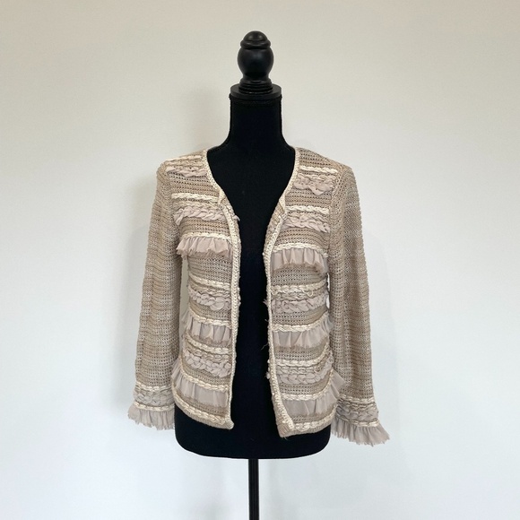 Knit Beige Open Front Cardigan Jacket - Picture 1 of 6